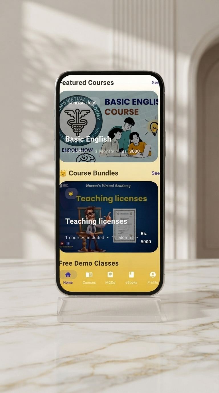 Featured Courses screen of the Naeem Virtual Academy app