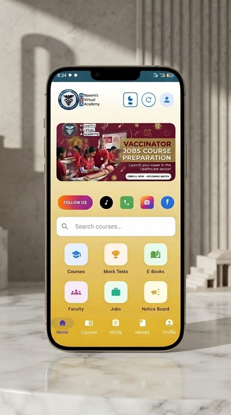 Home Dashboard screen of the Naeem Virtual Academy app